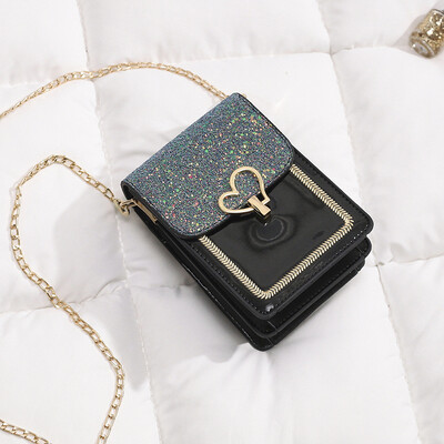 

Womens bag 2019 new wave Korean fashion sequins chain mini mobile phone bag female slung shoulders small square bag