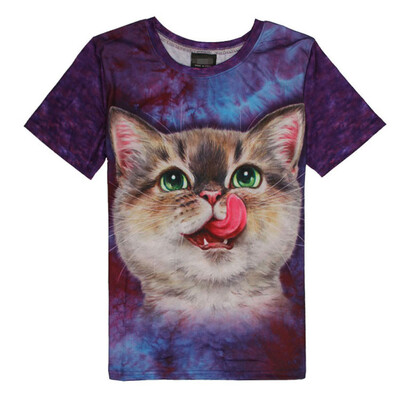 

Toponeto Men Summer Casual Abstract Cat 3D Print O Neck Short Sleeve T-shirt Top Blouse