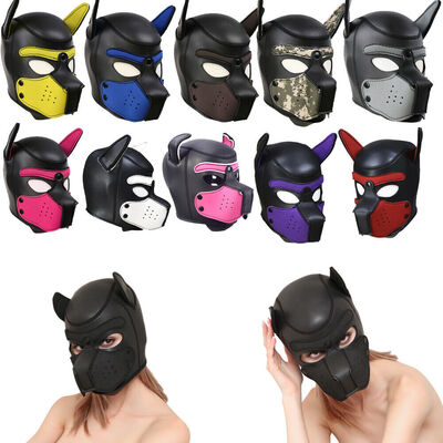 

Padded Latex Rubber Role Play Dog Mask Puppy Cosplay Full HeadEars 10 Colors