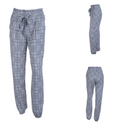 

Women Tartan Ruffle High Waist Paper Bag Trousers Ladies Office OL Casual Pants