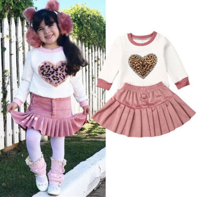 

US Toddler Kids Baby Girls Shirt Tops Velvet Pleated Skirts Outfit Clothes Set