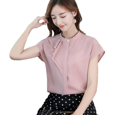 

Women Short Sleeve Shirt Blouse top Summer Elegant Ruffles Chiffon Shirt Office Lady Commuter Blouse