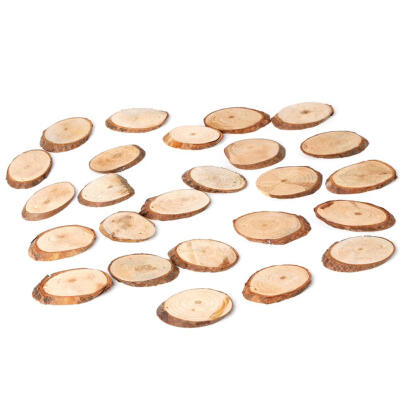 

25pcs Natural Wood Oval Discs Slices Unfinished Wedding DIY Ornaments Craft