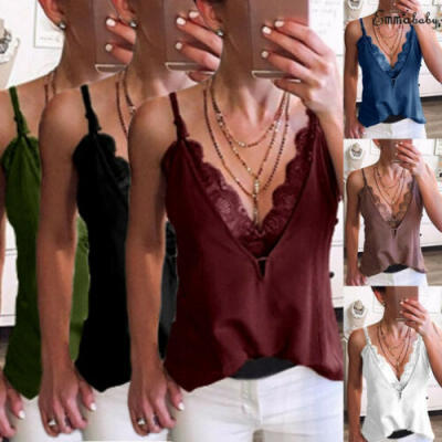 

Sexy Women Lace V Collar Casual Crop Top Blouse Vest T-Shirt Sleeveless Top