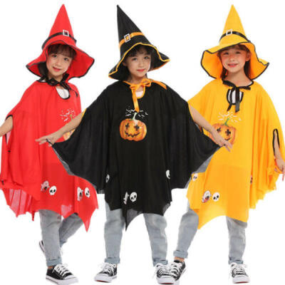 

Kids Children Boy Girls Halloween Costumes Witch Wizard Cloak with Hat Props Set