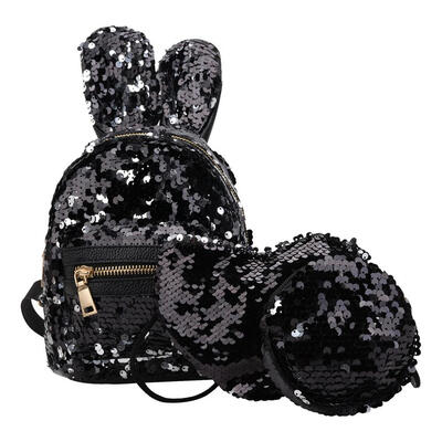 

3pcsset Women Rabbit Ear Sequin Backpacks School Girl Travel Shoulder Bags