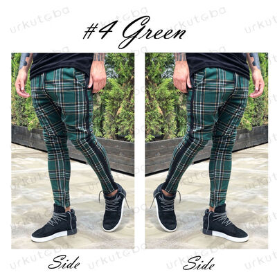 

Men Ankle Zip Plaid Check Casual Trousers Pants Joggers Jogging Slim Fit Skinny