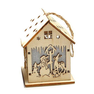 

LED Light Wood Cute Christmas Tree Hanging Ornaments HOUSE Holiday Decoration