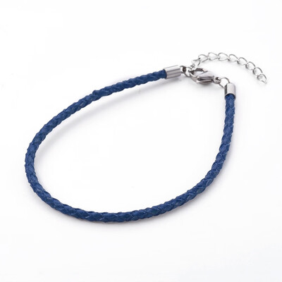 

Braided Leather Cord Bracelet Making with 304 Stainless Steel Lobster Claw Clasps&Extension Chain Stainless Steel Color Ste