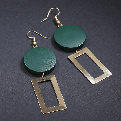 

Hot Round Wood Earrings Long Statement Gold Earrings Rectangle Dangle Drop Earrings For Women Fashion Jewelry Brincos Oorbellen