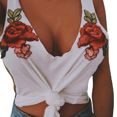 

Sexy Fashion Women Vest Crop Top Floral Embroidery Scoop Neck Sleeveless Casual Blouse