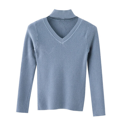 

Sweaters V-neck slim slimming women Halter long sleeve knitted tops Autumn v-neck winter pullover Casual ladies jumper pull slim