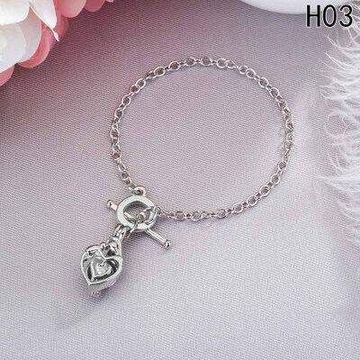 

Antique Silver Color Charm Bracelet & Bangle With Oyster Pendant for Women Wedding Vintage Jewelry