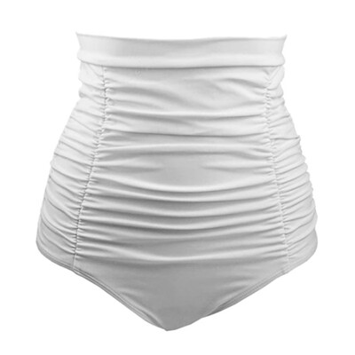 

Women Summer Solid Swimwear Panties High Waist Retro Folds Bikini Bottom Ruched Shorts