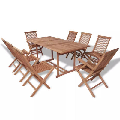 

9 Piece Outdoor Dining Set with Folding Chairs Solid Teak Wood
