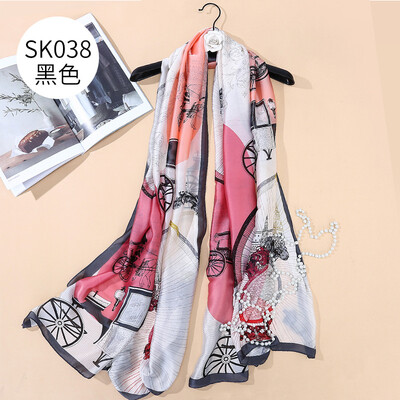 

Spring&summer new long carriage simulation silk scarves scarf wild beach towel sunscreen shawl dual-use SK038