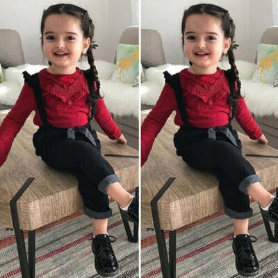 

AU Autumn Toddler Baby Girl Clothes Long Sleeve TopsDenim Bib Pants Outfits Set