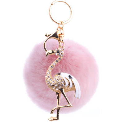 

Flamingo Keychain Rex Rabbit Fur Ball Exquisite Accessories Car Keychain