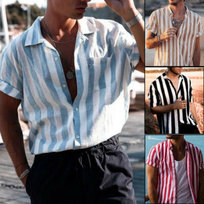 

Mens Short Sleeve Button Down T-shirt Tops Slim Fit Casual Dress Stylish Shirts