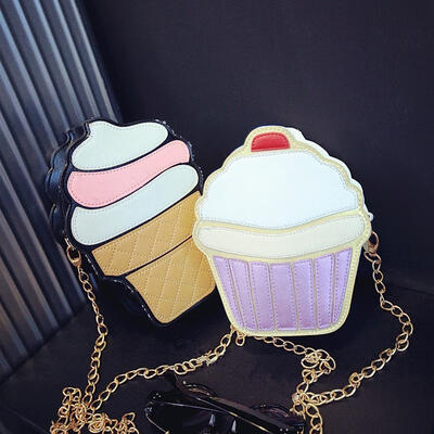 

Women&acutes Gold Chain PU Leather Cupcake Icecream Shoulder Bag Messenger Bag Purse Purple Brown