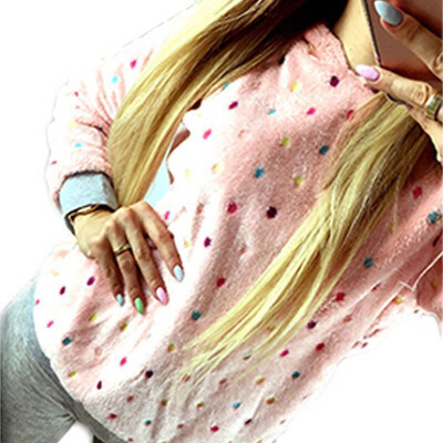 

Toponeto Womens Long Sleeves Wave Point Plush Easy Hooded Pullover Tops Sweatshirt