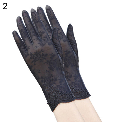 

Lady Fashion Ice Silk Flower UV Protection Non-Slip Driving Screentouch Gloves