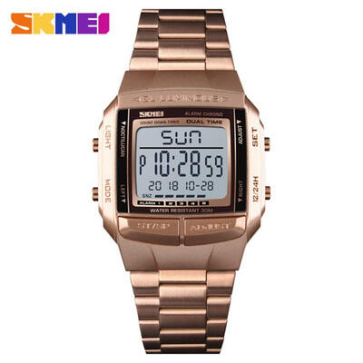 

SKMEI 1381 Male Fashion Watch Stainless Steel Digital Wristwatch Waterproof Sports Watches