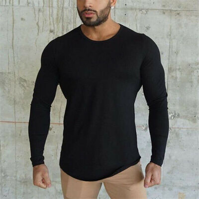 

Bodybuilding Long Sleeve T-shirt Mens Slim Muscle Tops Fitness Gym Workout Tee