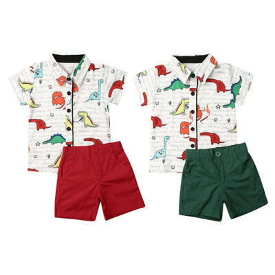 

Kids Baby Boy Cartoon Outfit Colorful Dinosaurs Printed Short Sleeve Shirts Shorts