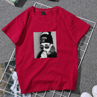 

Couple Korean Style Cotton Round Neck Head Portrait Print Short Sleeve Loose Pullover T-Shirt