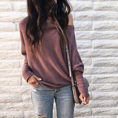

〖Follure〗Women Loose Casual off Shoulder Long Sleeve Knit Sweater Blouse Tops T-Shirt