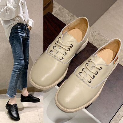 

Black small shoes womens British wind womens shoes leather retro lace wild college wind chic sho