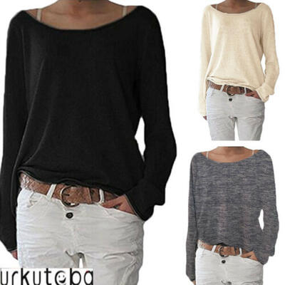 

Women O-neck Top Long Sleeve Shirt Casual Blouse Loose T-shirt Summer Autumn