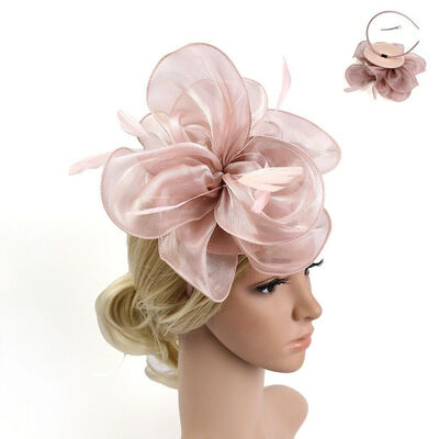 

Womens Fascinator Cocktail Hat Headband Church Wedding Large Tulle Flower Hat