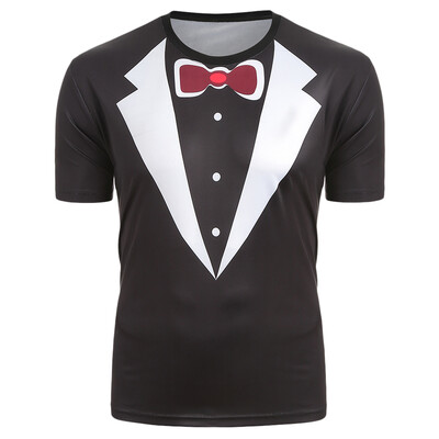 

Short Sleeves Faux Collar Print Casual T-shirt