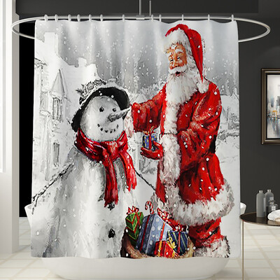 

Siaonvr Santa Christmas Print Toilet Bathroom Mat And Shower Curtain Four-Piece Set