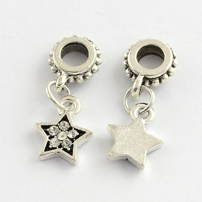 

Alloy Rhinestone European Dangle Beads Star Antique Silver Crystal 24mm Hole 4mm