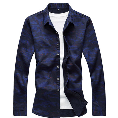 

Toponeto Mens Autumn Plus Velvet Leisure Printing Long-sleeved Shirt Top Blouse
