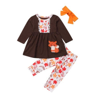

New Toddler Kid Baby Girl Cartoon SweatshirtMaple Leaves Pants Outfit