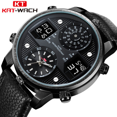 

KAT-WACH electronic watch leather strap waterproof luminous double movement multi-function sports quartz watch mens watch