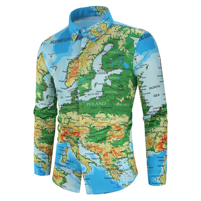 

World Map Allover Print Hidden Button Shirt
