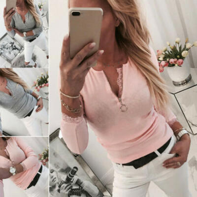 

New Women Long Sleeve Lace Casual Slim Tops Autumn Winter T-shirt Blouse Tee