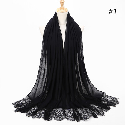 

Stitching lace Muslim scarf foreign trade Hui color monochrome cotton&linen shawl long towel wholesale MSL049