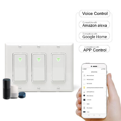 

Wi-Fi Smart In-wall Light Switch Timing Function 3 Gang Switch Box Voice Control Compatible with Alexa Google Home IFTTT APP Contr