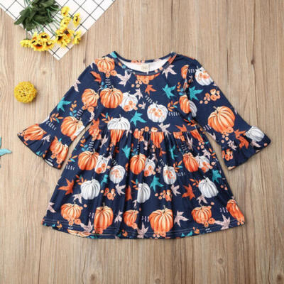 

Cute Toddler Baby Kids Girls Pumpkin Festival Halloween Party Dress Clothes