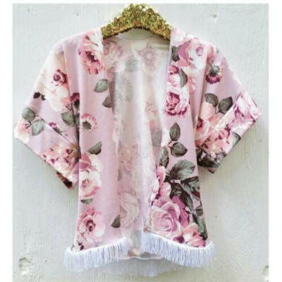 

US Cute Kids Girls Kimono Cardigan Tops Jacket Boho Shirt Blouse Beach Cover Up