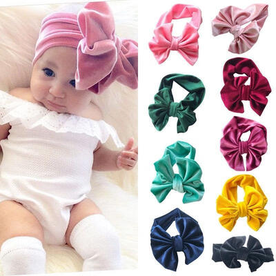

NEW Baby Toddler Kids Girl Large Bow Pleuche Elastic Headband Hair Band Headwear
