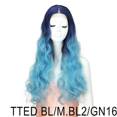 

Noble Synthetic Lace Front Wigs Long Natural Wave 30inch Omber Rainbow Color Pink Hair Wigs Heat Resistant Fiber Cosplay Wigs