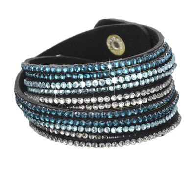 

Personality Solid Drill Colourful Rhinestone Multi-Layer Leather Rope Manual Bracelet Unisex Pair Jewellery