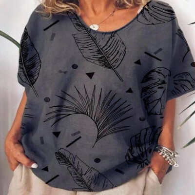 

Nomeni Womens Loose Leisure Printed V-collar Short Sleeve T-shirt in Summer